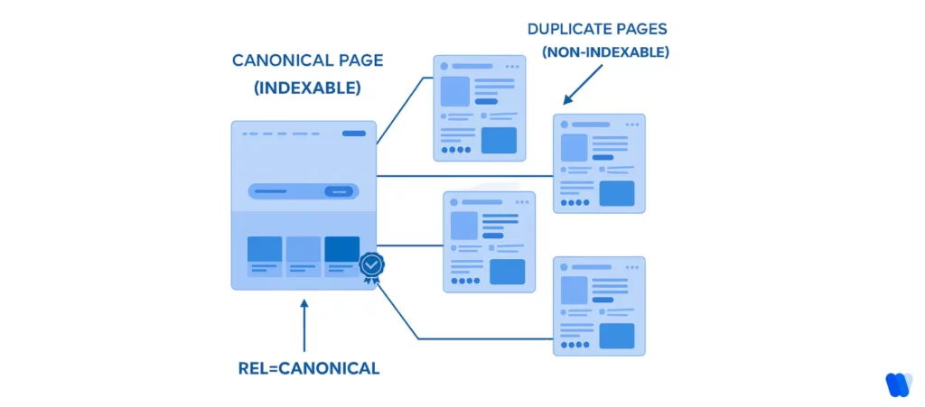 canonical-tag-diagram-showing-indexable-and-non-indexable-duplicate-pages