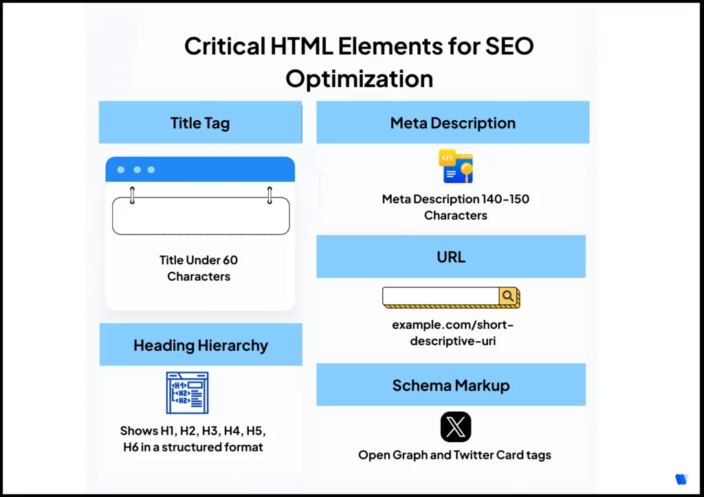 SEO-HTML-elements-with-title-tag-meta-description-URL-heading-hierarchy-and-schema-markup