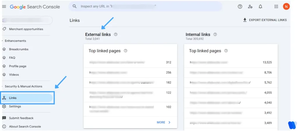 google-search-console-links-report-showing-top-external-and-internal-seo-links