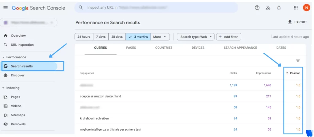 google-search-console-query-report-showing-top-seo-keywords-with-clicks-impressions-and-average-position-ranked-at-1-point-0