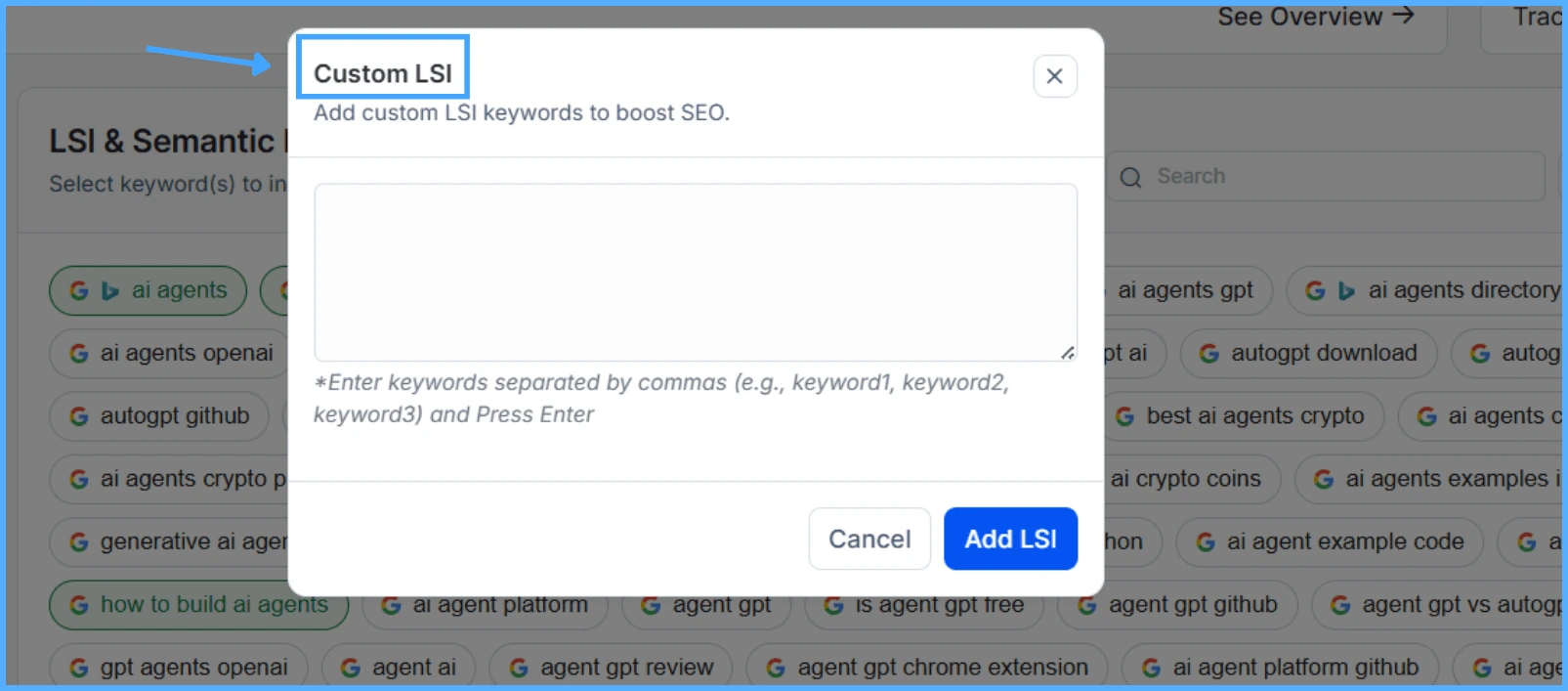 Adding custom LSI terms in KIVA