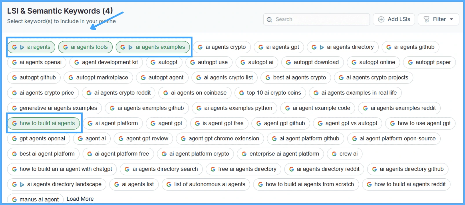 Selecting semantic keyword tags inside KIVA