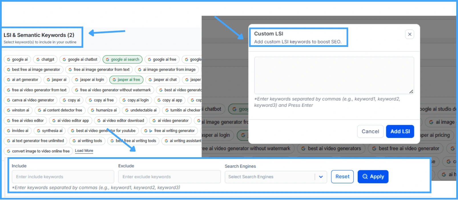 Semantic keyword output generated by KIVA