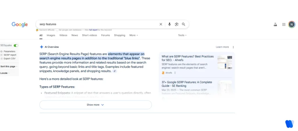 ai-generated-summary-of-serp-features-in-google-results