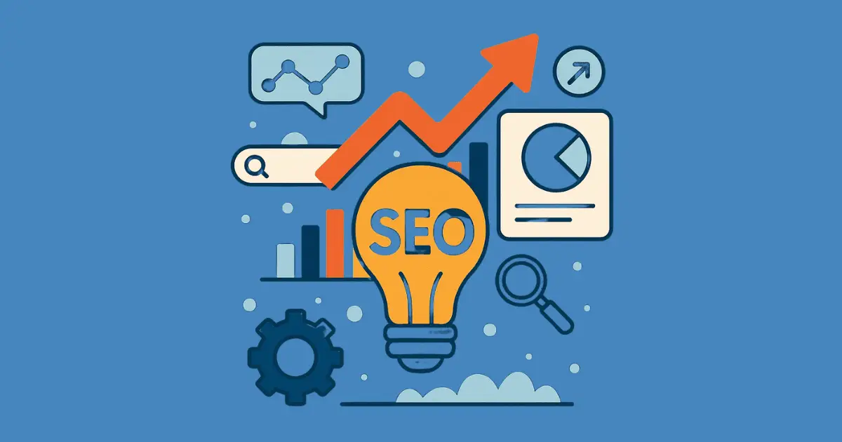 seo-trends-illustration-lightbulb-analytics-arrow-chart-icons-blue-background