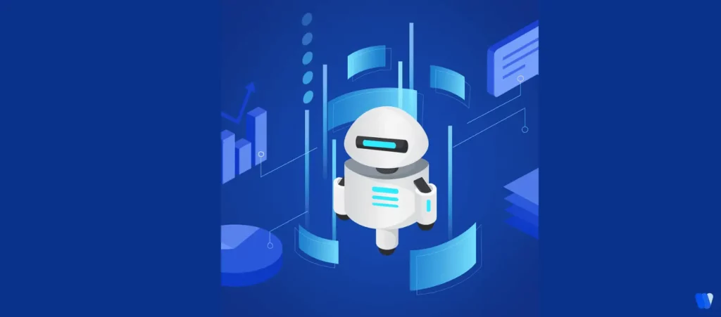 ai-robot-analyzing-data-charts-with-digital-interface-on-blue-background