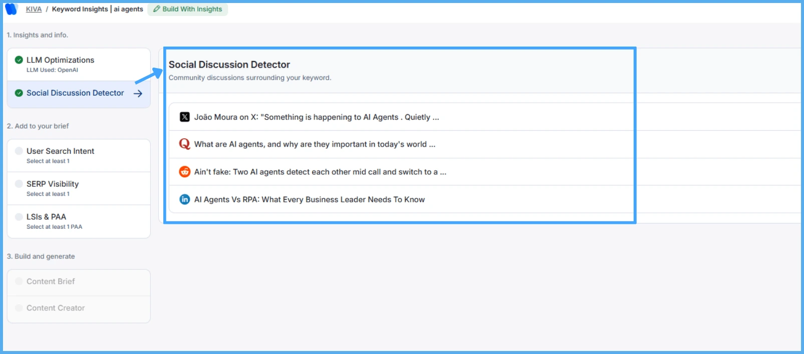KIVA social discussion detector panel