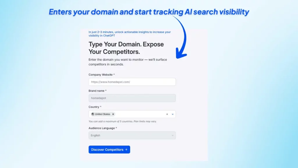 ai-search-visibility-domain-setup-screen-for-competitor-discovery-tool
