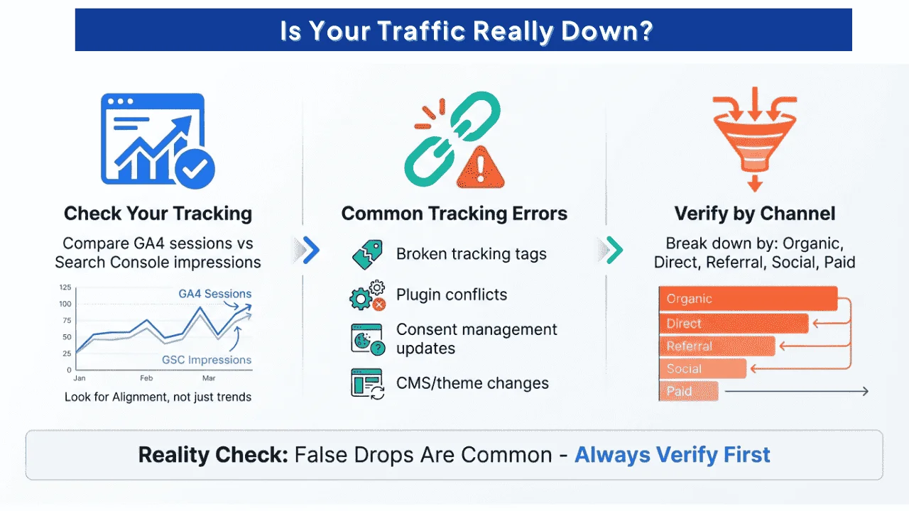 confirm-traffic-drop-before-taking-action-infographic-three-steps-check-tracking.
