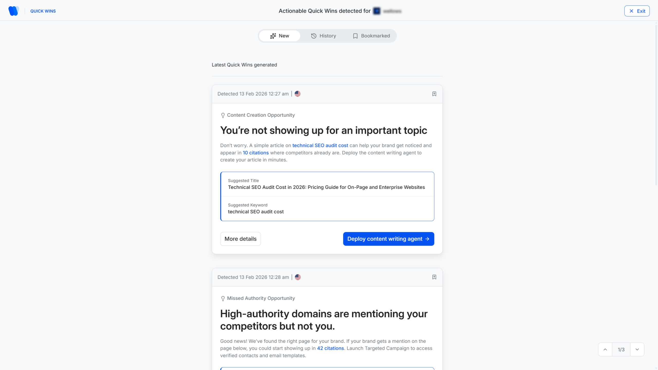 Wellows Quick Wins dashboard