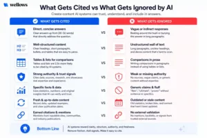 Comparison-infographic-showing-what-gets-cited-by-AI-including-direct-answers-structured-content-and-data-versus-ignored-content-like-vague-text-and-outdated-information